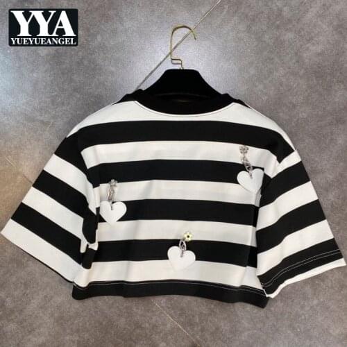 2021 Summer New O-Neck Stripe Design Short Sleeve Loose Casual T-Shirts High Street Korean Style Fashion Female Vintage Blouse