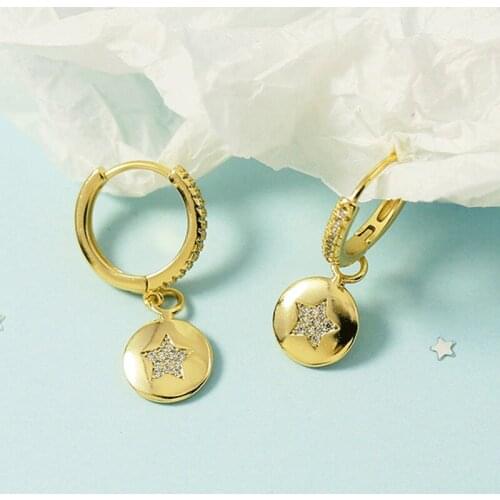 925 Sterling Silver Geometric Irregular disc Pendant Hoop Earrings for Women Personality Party Jewelry