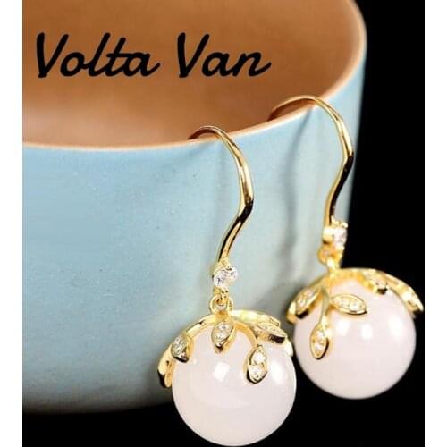 Volta Van Drop Earrings 925 Sterling Silver Pendientes Plata 2021 New Natural Jade Elegant Fine Jewelry Flower Concise Earrings