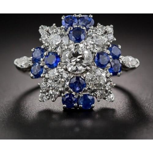 Vintage Style Big Blue White AAA+ Zircon Stone Square Rings For Women Fashion Wedding Engagement Jewelry