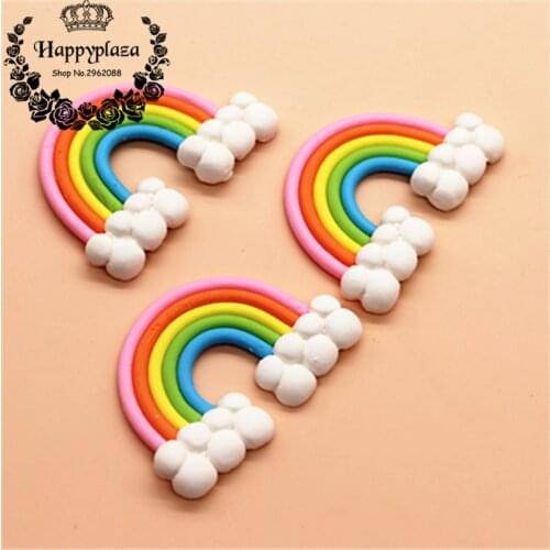 10pcs Flat Back Clay Cabochon Kawaii Miniature Rainbow DIY Flatback Scrapbooking Embellishment Crafts,36*50mm
