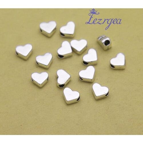 100pcs/lot--7x6mmhole:2mm, heart chams,Antique Silver plated Heart Small Hole Beads charms ,DIY supplies, Jewelry accessories