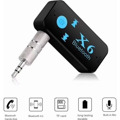 100pcs * X6 4.2 EDR Bluetooth 4.2V Aux Audio Receiver Adapter 3.5mm Handsfree Car Kit TF Card Play A2DP Mp3 Music Receiver