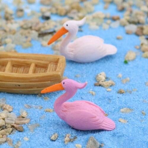 2pcs Romantic Lover Swan Couple Ornament Mini Garden Home Decor Terrarium Figurines Fairy Garden Miniatures Crafts
