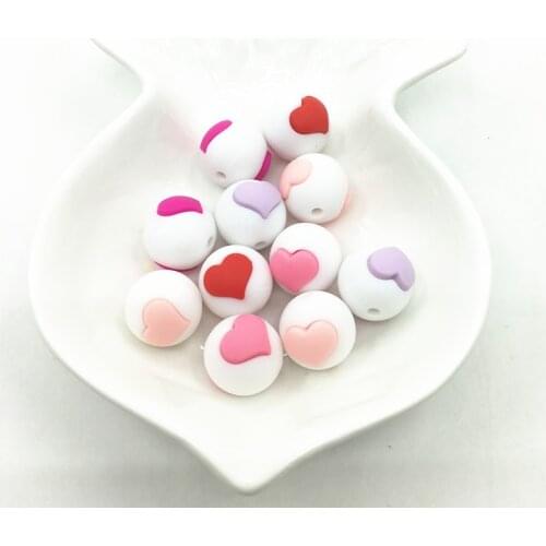 20pcs Silicone baby color heart shape round beads-silicone teething loose beads for DIY necklace-BPA FREE teether loose beads