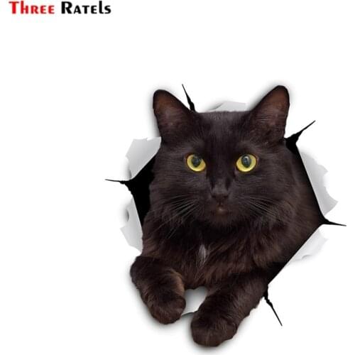 Three Ratels FTC-1051 3D Cat Stickers Cheeky Black kitty Cute Kids Child DIY Laptop Motor Waterproof
