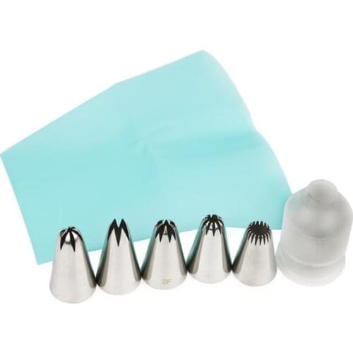 7pcs/set 2D /2F/1M/2C/195 Rose Flower Russian Piping Nozzles Icing Tips with Coupler Silicone Pastry Bag Dessert Decorator