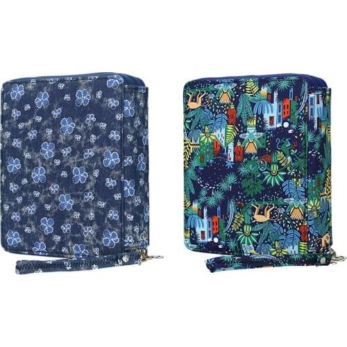 2X 120 Slots Colored Pencil Case Oxford Fabric Pen Case With Compartments Pencil Holder(Denim Floret&Monkey)