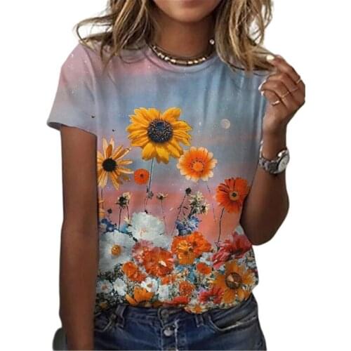 Flower Printing Summer Womens tshirt Harajuku Fashion 3D Short Sleeve Female TShirt Streetwear Ladie O-neck Casual Top 5XL