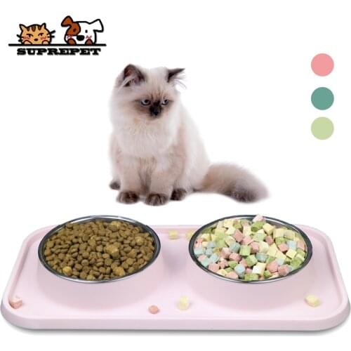 SUPREPET Cat Bowl Stainless Steel Non-Slip Double Cat Feeder for Kitten Dog Bowls with Stand Water Feeding Pet Cats Acessorios