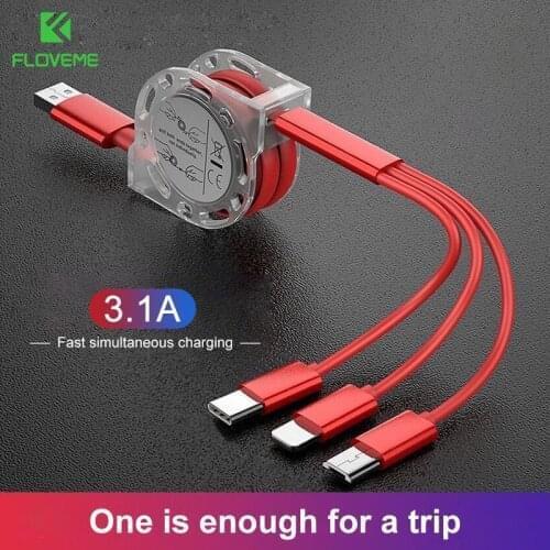 3 In 1 Mobile Phone Cables Charge For iPhone 12 11 Pro Max X XS 6 7 8 Micro USB Type C Cable Retractable Portable Charging Cable