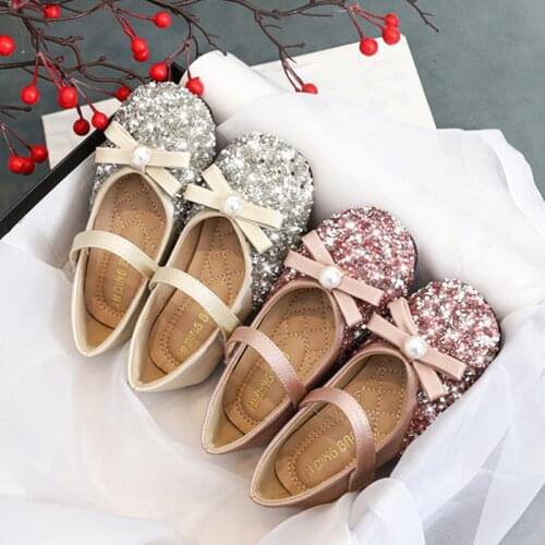 IYEAL Girls' Leather Shoes Princess 2021 New Fashion Non-Slip Soft Bottom Wear-Resistant Sequined Childrens Baby Dancing Shoes