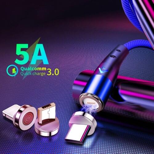 JUSFYU 5A Magnetic Cable Micro Usb Type C Super Fast Charging Phone Usb C LED Light Phone 1M 2M Charge For iPhone Xiaomi Samsung