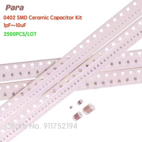 2500PCS/LOT 0402 1PF~10UF SMD Ceramic Capacitor Assorted Kit 50values*50pcs=2500pcs Chip Ceramic Capacitor Samples kit