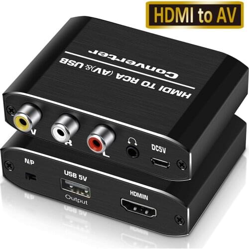 Navceker HDMI-compatible to RCA Converter AV/CVSB L/R Video Box HD 1080P 1920*1080 60Hz HDMI2AV Support NTSC PAL Output HDMIToAV