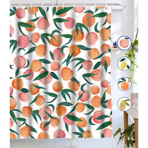 Peach Shower Curtains, Allover Fruits Shower Curtain Cute Bright Colorful Design Waterproof Fabric Bathroom Shower Curtain Pink