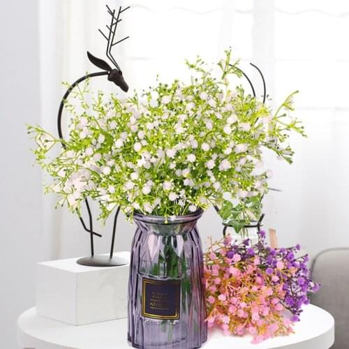 5 Branch Plastic Artificial Flowers Bouquet White Gypsophila Fake Flower DIY Wedding Home Balcony Outdoor Decoration