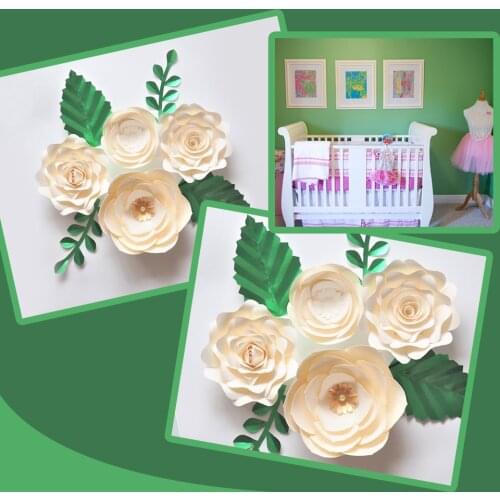 Handmade Ivory Rose DIY Paper Flowers Leaves Set For Baby Shower Backdrops Decorations Girls Nursery Wall Deco Video Tutorials