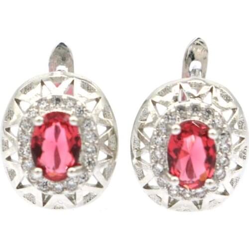 16x12mm Romantic 3.2g Raspberr Rhodolite Garnet White CZ 925 Sterling Silver Stud Earrings Drop Shipping