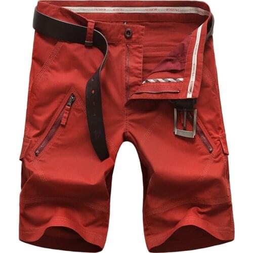 Summer Cargo Shorts Men Casual Knee Length Mid-waist Mens Shorts Solid Color Cotton Bermuda Masculina Plus Size Short Homme