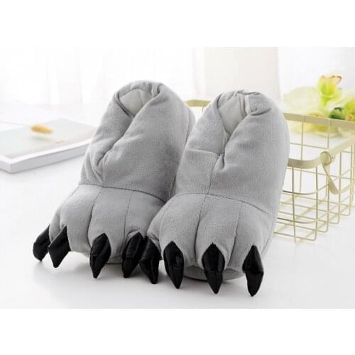 Animal Claw Boys Shoes Unicorn Slippers Kigurumi Pajamas Onesies Winter Kids Girls Shoes Warm Thicken Gray Paw House Slippers