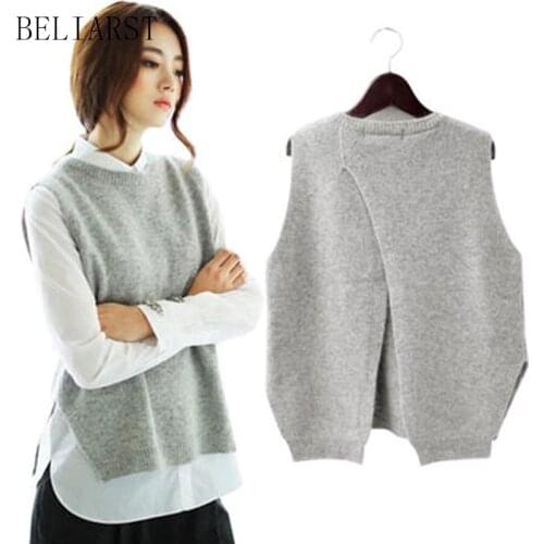 BELIARST Spring New Cashmere Knit Vest back Split hedging loose Sweater Vest Waistcoat Female thin section knitted pullover