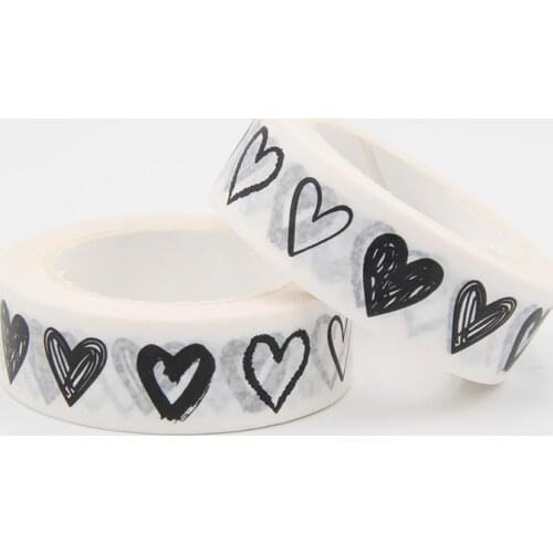 High quality 1PC Black and White Heart Washi Tape DIY Decor Scrapbooking Planner Adhesive Masking Tape School Supplies