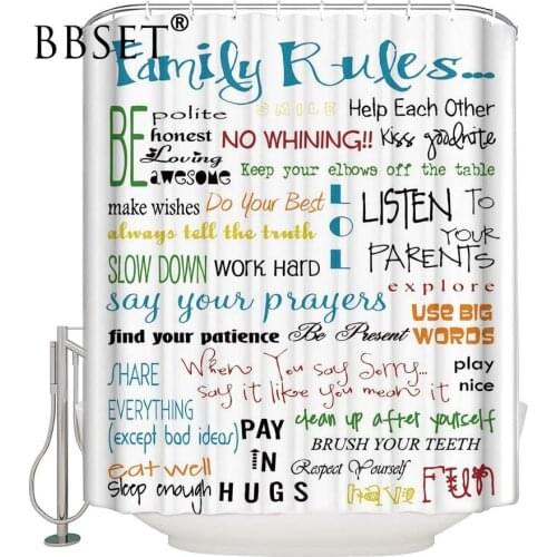Top Quality Shower Curtain Family Rules Educational Pattern Waterproof Multi-size Douchegordijn Bathroom Decor with 12 Hooks