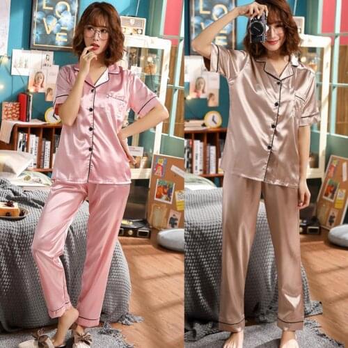 Women Turndown Collar Button up Short Sleeve Blouse Pants Loungewear Pajama Set Blouse Pants Loungewear Pajama Set Blouse Pants