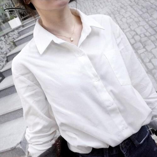 Loose Casual White Blouse Plus Size Spring Autumn Solid Shirts Blouses Women Cotton Korean Office Long Sleeve Tops Blusas 12651