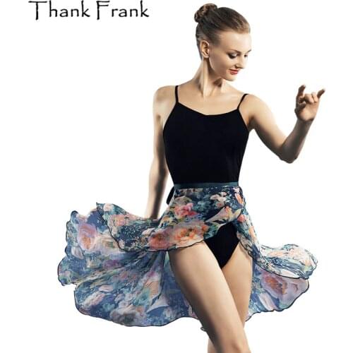 Printed Lace Up Ballet Skirt Women Beautiful Print Chiffon Practice Wrap Skirts Adult Ballerina Dress Ballet Dance Wear SK19