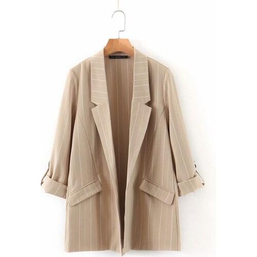 Womens blazers jacket spring and autumn new fashion vertical stripes printed suit collar sleeve sleeve suit jacket women tops