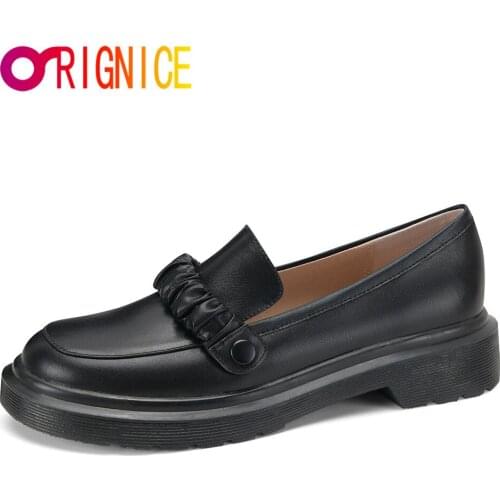 Orignice Women Casual Pumps Solid Color Round Toe All-match Platform Shoes Slip On British Style Lolita Breathable Female Loafer