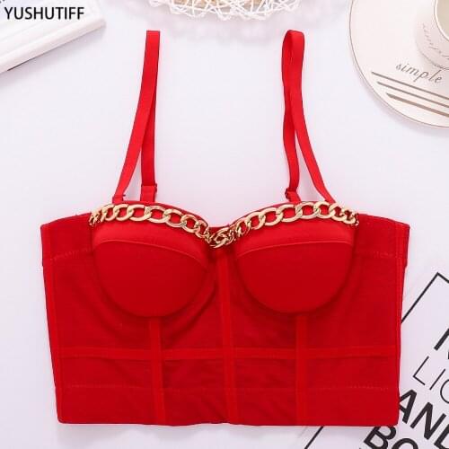 2021 Chain Sexy See Through Female Crop Top With Built In Bra Summer Nightclub Women Harajuku Backless Camis Push Up Bralette