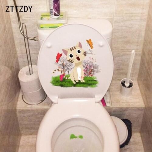 ZTTZDY 24.8*23.7CM Kids Home Decor Singing Cat WC Toilet Sticker Wall Sticker T3-0025
