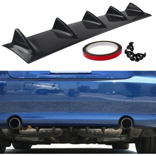 1PC 23X6 Inches Universal Rear Bumper Lip Diffuser 5 Wing Gloss Black/Carbon Fiber ABS Spoiler Lip