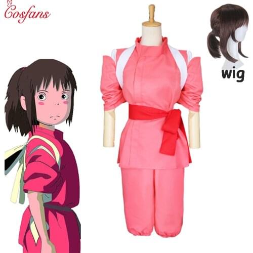 2019 5PCS Anime Spirited Away Sen to Chihiro no Kamikakushi Ogino Chihiro Cosplay Costume set and wigs women Halloween Cosplay
