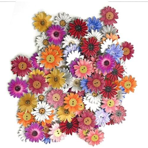 250PCS Mixed Sunflower Wooden Crafts and Scrapbooking Buttons for Sewing Clothing 2 Holes Flatblck Painting Wood Buttons 25mm