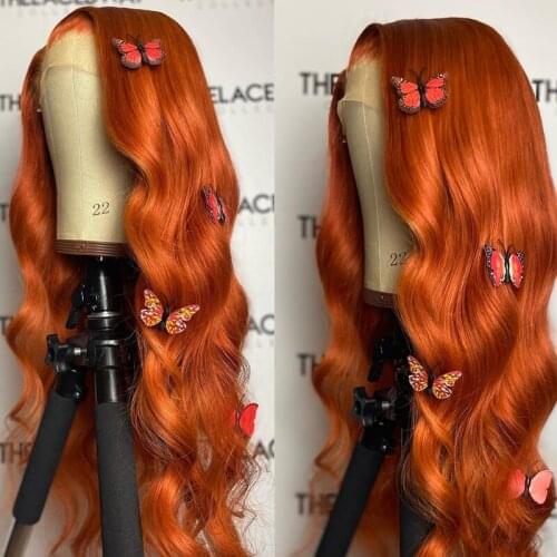 26Inch Long Ginger Orange Color Body Wave Preplucked Lace Front Synthetic Wig For Fashion Women With Baby Hair Cosplay Daily wig