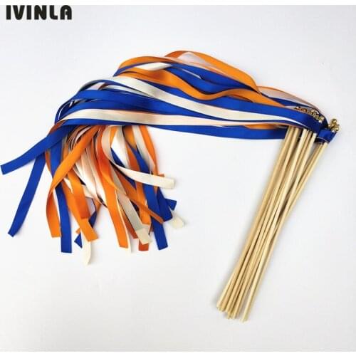 50pcs/lot royal orange wedding ribbon wands Twirling Streamers wedding ribbon stick for wedding decoration