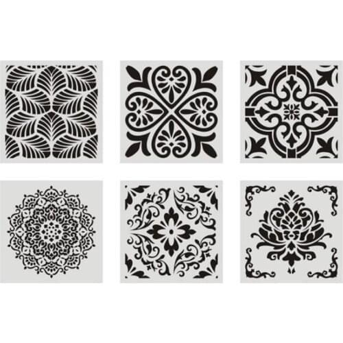 6 Pcs DIY Painting Retro Flower Pattern Template for Tile Wall Floor Furniture Painting Decoration Template