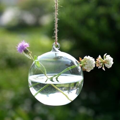 8pcs/pack Diameter=10cm Middle Size 2-hole Glass Terrarium Vase Home Decorative Creative Hanging Glass Ball Plant Container
