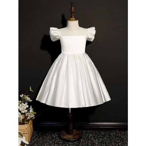 Satin Flower Girls Dresses For Wedding Party First Communion Dresses For Girls Lace Beading Neck Child Graduation Gowns