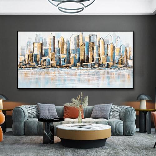 Large Size Canvas Painting Abstract Landscape Wall Art Pictures Colorful Morden Building Posters And Prints For LivingRoom Decor