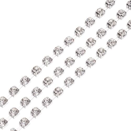 Brass Rhinestone Grade A Crystal Cup Chain Strass Chains Silver Color for DIY 2.8mm, about 7.5m/bundle, with 1440pcs Rhinestone