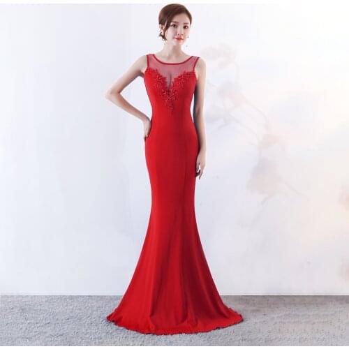 Corzzet Elegant Long Mermaid Bridal Dress Red Floral Appliques Mesh V-Neck Women Fashion Club Dress Celebrity Party Dress