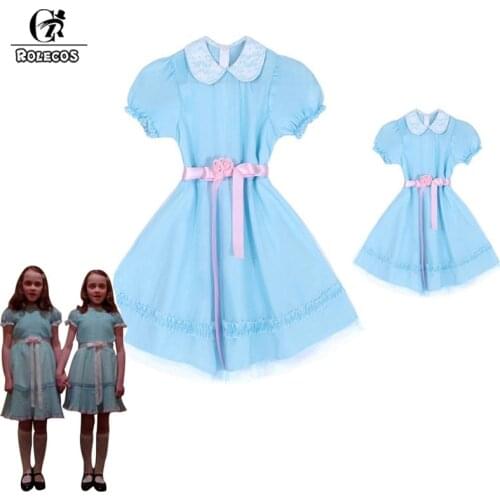 ROLECOS Children Halloween Costume The Shining Twins Cosplay Costume Kids Dress Girl Halloween Dress Sweet Parent-child Clothing