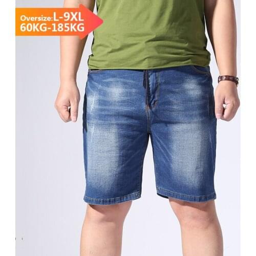Summer Mens Casual Denim Shorts Classic Drawstring Elastic Waist Bermuda Straight Jeans short Oversize Large size 4 5 6 7 8 9XL