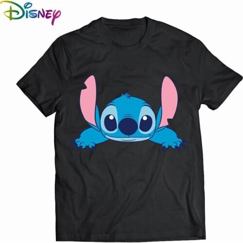 Disney Lilo Stitch Cartoon T-shirts Tops for Women Lady S-2XL Summer Female T-shirts White O-neck Ohana Stitch Hot Tees T-shirts