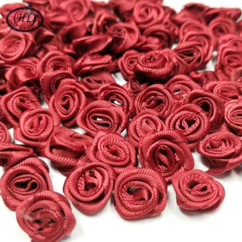 HL 100pcs Wine Ribbon Rose Flowers Wedding Decoration DIY Crafts Apparel Accessories Sewing Appliques 15MM A659